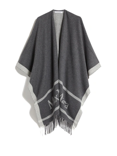 Shop Max Mara Hilde Jacquard Wool Poncho In Gray