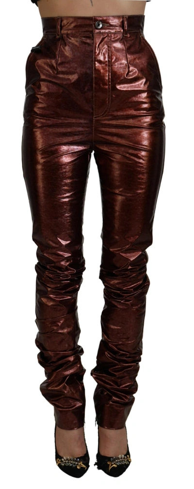 Shop Dolce & Gabbana Metallic Bronze High Waist Skinny Jeans