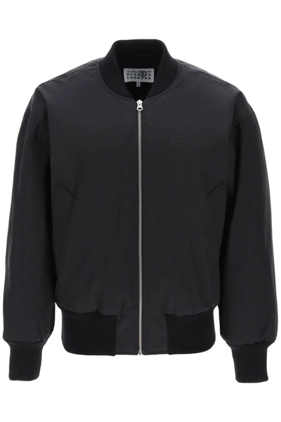 Shop Mm6 Maison Margiela Technical Cotton Bomber Jacket In Black