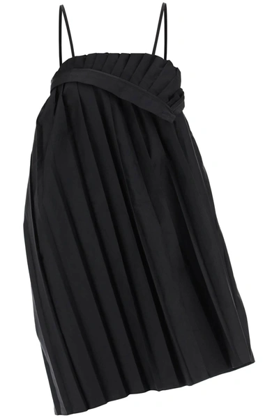 Shop Mm6 Maison Margiela Trompe Loeil Pleated Mini Dress In Black
