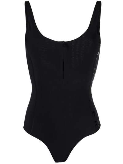 Shop Moncler One-piece Swimsuit With Logo In Black