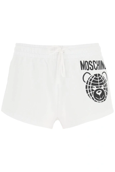 Shop Moschino Sporty Shorts With Teddy Print In White