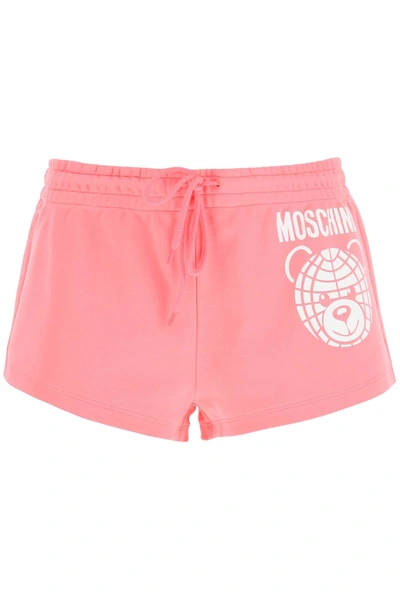 Shop Moschino Sporty Shorts With Teddy Print In Pink