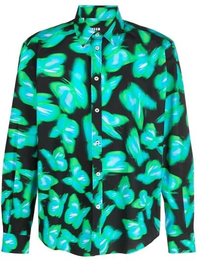 Shop Msgm Butterfly Print Shirt In Multicolor