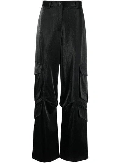 Shop Msgm Crinkled-finish Cargo Trousers In Black