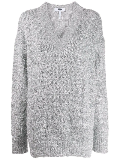 Shop Msgm Embroidered Metallic Jumper In Gray