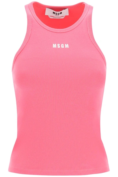 Shop Msgm Logo Embroidery Tank Top In Pink