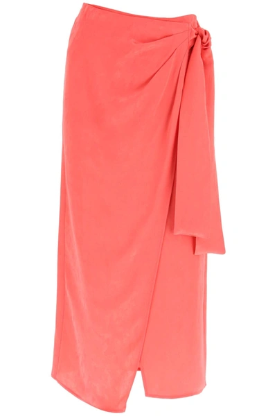 Shop Msgm Midi Pareo Skirt In Jacquard Satin In Pink