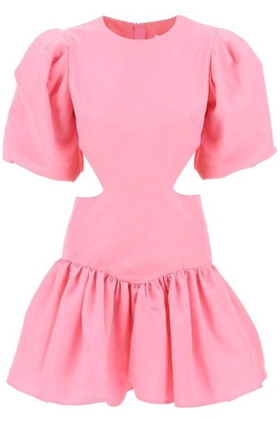 Shop Msgm Mini Dress With Balloon Sleeves And Cut-outs In Pink