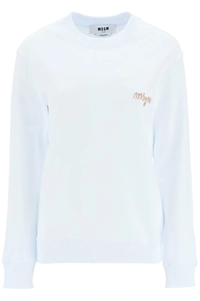 Shop Msgm Multicolored Logo Embroidery Sweatshirt In White