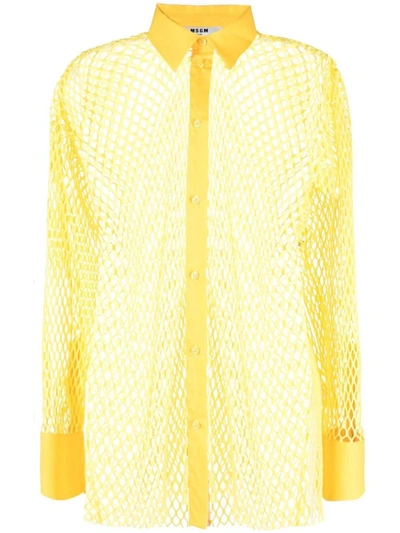 Shop Msgm Sheer Fishnet Shirt In Yellow