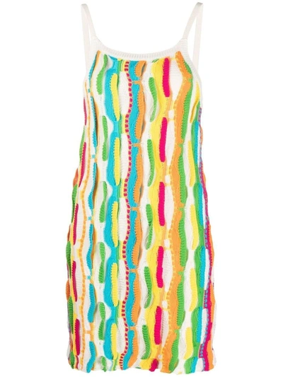 Shop Msgm U-neck Knitted Mini Dress In Multicolor