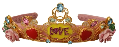 Shop Dolce & Gabbana Multicolor Crystals Flower Love Crown Headband Diadem