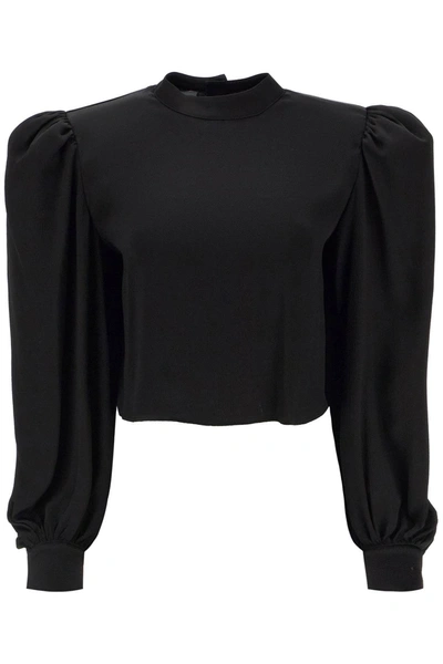 Shop Mvp Wardrobe Edendale Cropped Blouse In Satin In Black