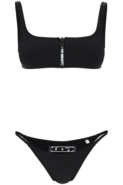 Shop Off-white Bikini Set With Zip And Logo In Black