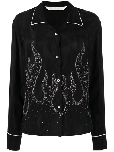 Shop Palm Angels Flame-embroidered Shirt In Black