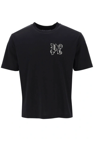 Shop Palm Angels Pa Monogram Embroidered T-shirt In Black