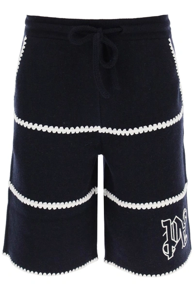 Shop Palm Angels Wool Knit Shorts With Contrasting Trims In Mixed Colours