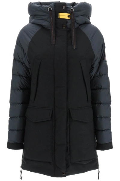 Shop Parajumpers 'sunday' Hooded Dual Material Midi Down Jacket In Black