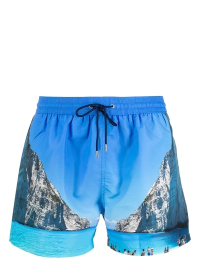 Shop Paul Smith Graphic-print Swim Shorts In Blue