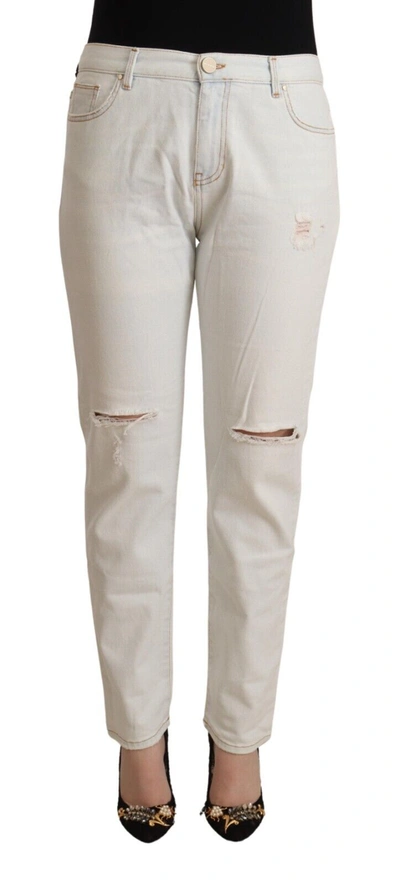 Shop Pinko White Cotton Distressed Mid Waist Skinny Denim Jeans