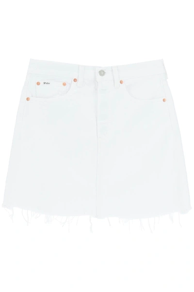 Shop Polo Ralph Lauren Denim Miniskirt In White