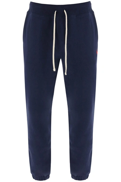 Shop Polo Ralph Lauren Jogger Pants With Embroidered Logo In Blue