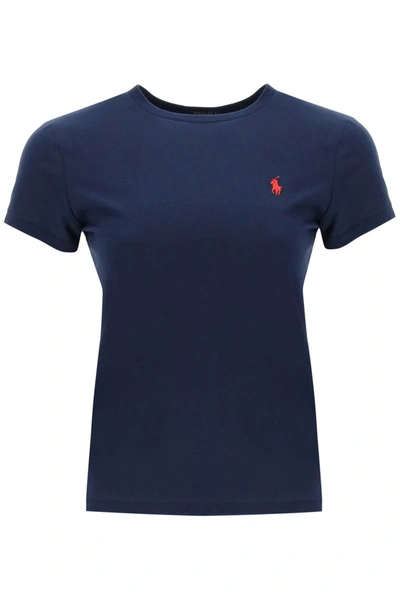 Shop Polo Ralph Lauren Logo Embroidered Regular T-shirt In Blue