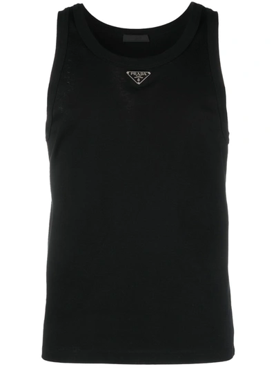 Shop Prada Logo Plaque Tank Top In Black