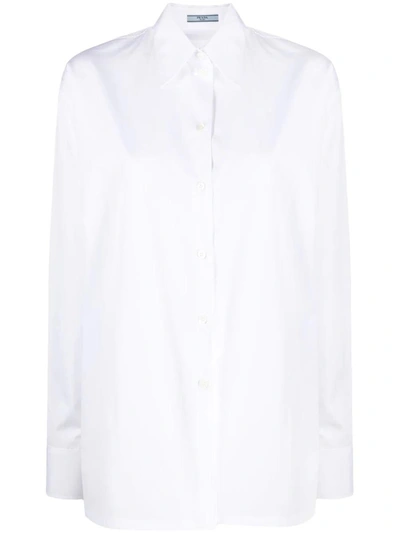 Shop Prada Long-sleeved Button-up Shirt In White