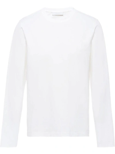 Shop Prada Long-sleeved Embroidered Logo T-shirt White