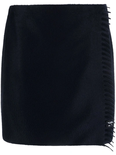 Shop Prada Midi Skirt Navy In Black