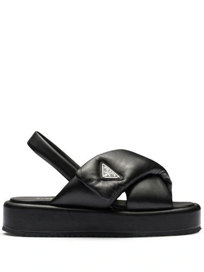 Shop Prada Soft Padded Nappa Leather Sandals In Black