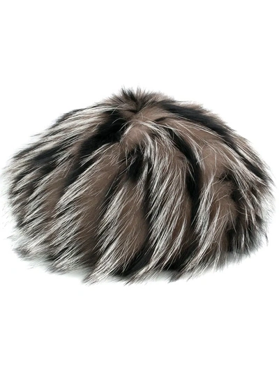 Shop Prada Striped Fur Hat In Gray