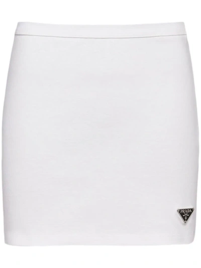 Shop Prada Triangle-logo Jersey Miniskirt In White
