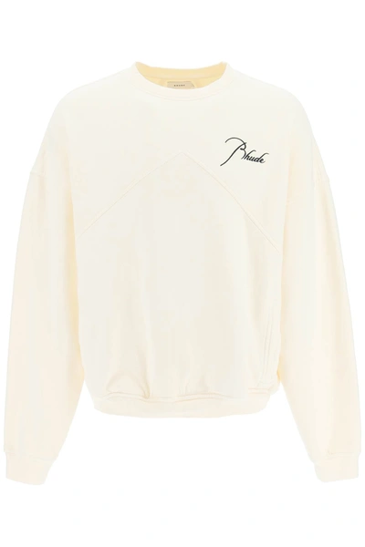 Shop Rhude Logo Embroidered Sweatshirt In White