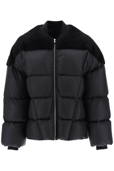 Shop Rick Owens Oversized Puffer Jacket With Shearling Insert In Black