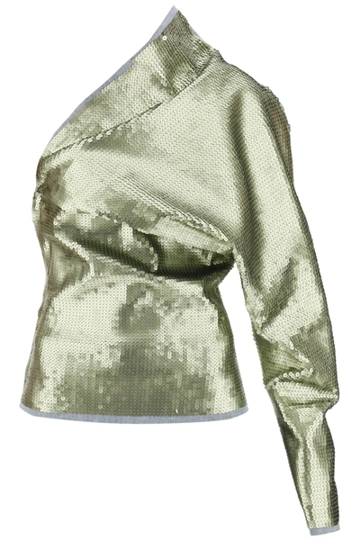 Shop Rick Owens Sequined One-shoulder Top In Green