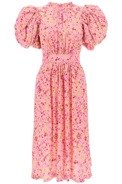 Shop Rotate Birger Christensen Jacquard Dress With Puffy Sleeves In Pink