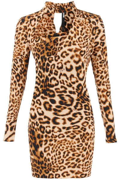 Shop Rotate Birger Christensen Leopard Printed Jersey Mini Dress In Beige