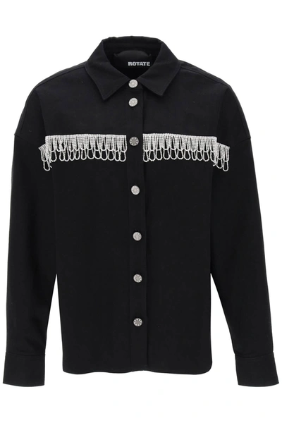 Shop Rotate Birger Christensen Overshirt With Crystal Fringes In Black