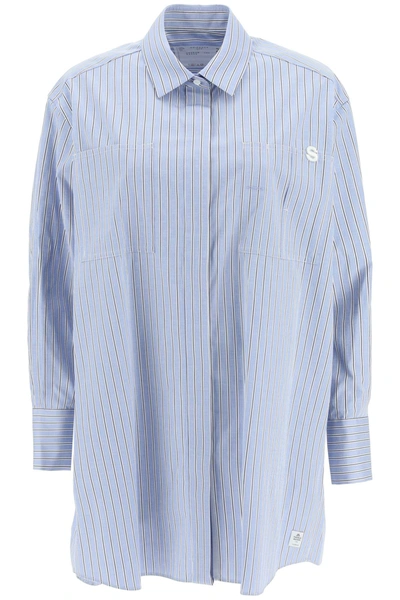 Shop Sacai Striped Cotton Poplin Shirt In Light Blue