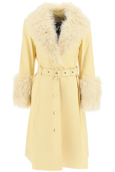 Shop Saks Potts Foxy Leather And Shearling Long Coat In Yellow