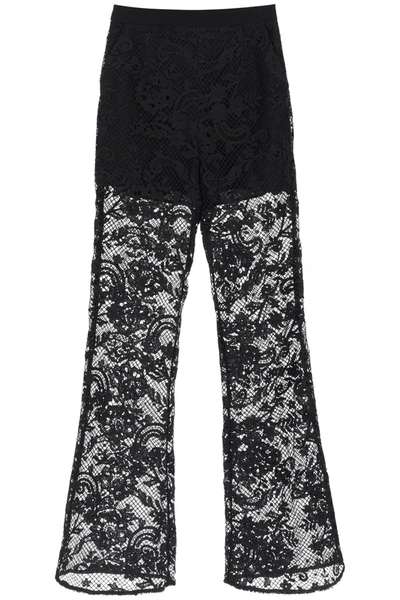 Shop Self-portrait Bootcut Pants In Floral Lace In Black