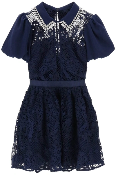 Shop Self-portrait Floral Lace Mini Dress In Blue