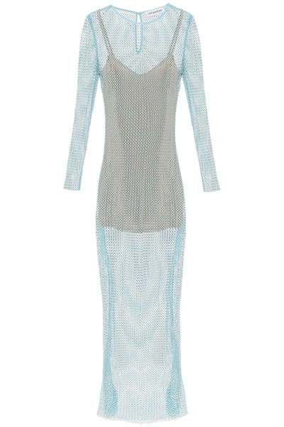 Shop Self-portrait Maxi Dress In Fishnet With Rhinestones In Light Blue