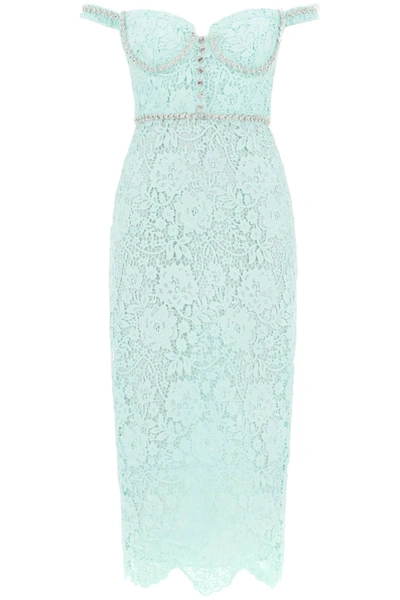 Shop Self-portrait Midi Dress In Floral Lace With Crystals In Green