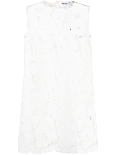 Shop Self-portrait Floral-lace Detail Shift Dress In White