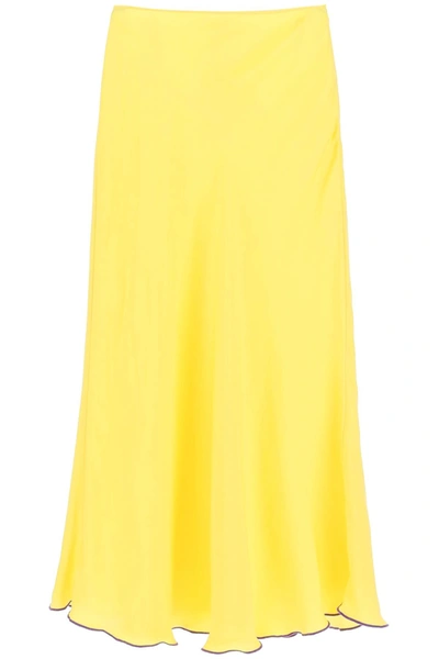Shop Siedres Prim Satin Midi Skirt In Yellow