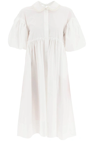 Shop Simone Rocha Poplin Dress With Puff Sleeves In White